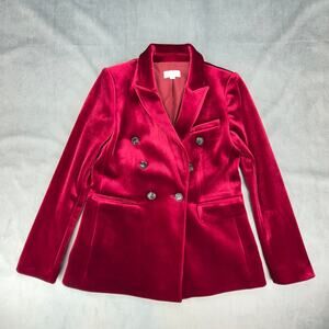 Loft Double Breasted Velvet Academia Whimsigoth Blazer Womens Cranberry Red 2P